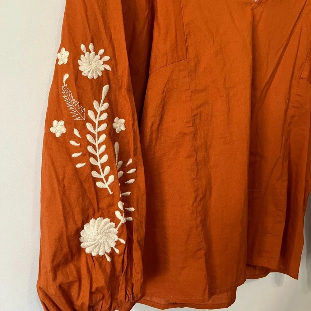 Banana Republic Orange Embroidered Puff Sleeve Top NWT